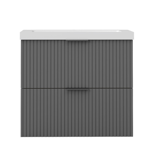 Grey 600mm Bathroom Vanity Unit with White Resin Basin Matt Wall Hung 2