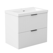White 600mm Bathroom Vanity Unit with White Resin Sink Matt Wall Hung