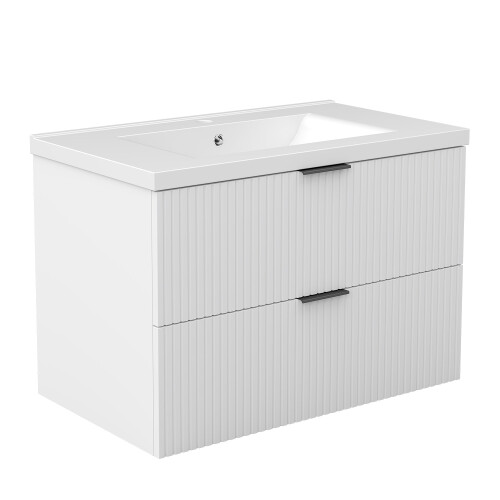 White 800mm Bathroom Vanity Unit with White Thick Basin Matt Wall Hung