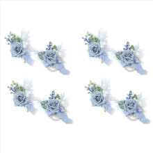 8PCS Dusty Blue Corsage and Boutonniere Set, Prom Artificial Flower Wrist Corsage Bracelets
