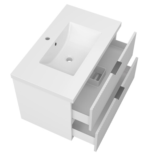 White 800mm Bathroom Vanity Unit with White Resin Basin Matt Wall Hung 1