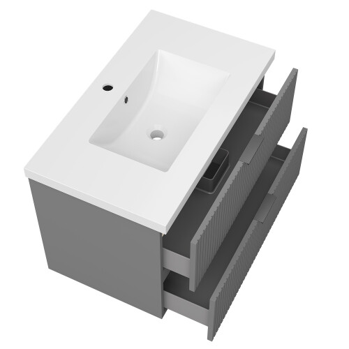 Grey 800mm Bathroom Vanity Unit with White Resin Basin Matt Wall Hung 1