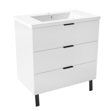 White 800mm Bathroom Vanity Unit with White Resin Sink Matt 3 Drawers