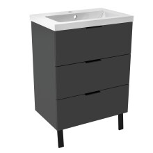 Grey 600mm Bathroom Vanity Unit with White Resin Sink Matt 3 Drawers