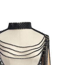 Collier de perles à la main, chaîne de corps, glands-Noir
