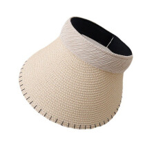 Chapeau à visière tissé en paille, chapeau de soleil-Beige