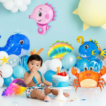 Tema Tubarão do Oceano, Decoração Grande e Reutilizável, Fácil de Inflar e Desinflar para Chá de Bebê e Festas com Tema Fundo do Mar, 6