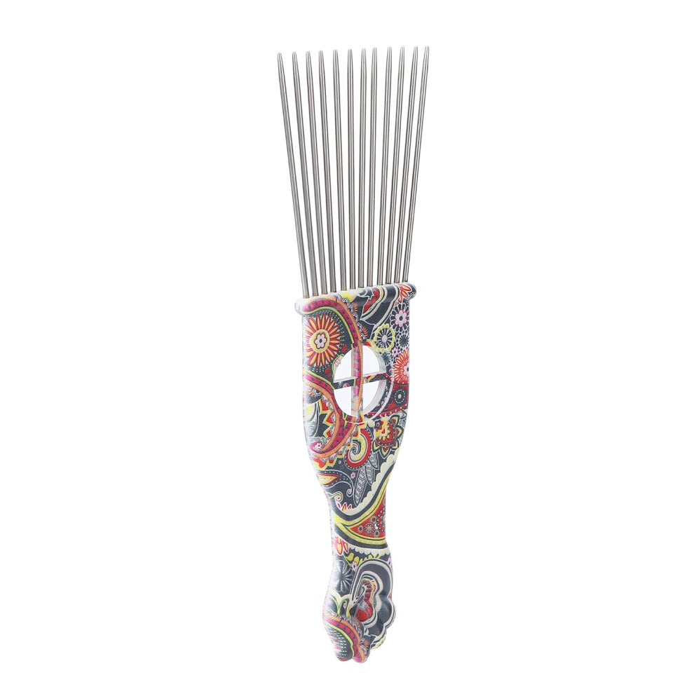 Unisex Afro Hair Pick Comb With Stainless Steel Teeth For Curly And Thick Hair, Ergonomic Grip