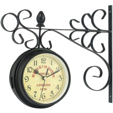 Wall Clock DoubleSided Outdoor Garden Clock With Bracket 5.2Inch Glass Face European Retro Wrought Iron