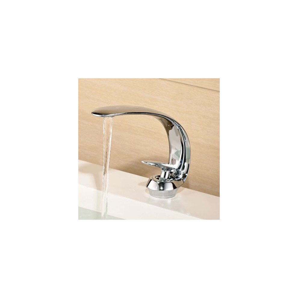 Bathroom Sink Faucets Brass Sink Mixer Tap Single Hole Vanity Crane Lavatory Art Sink Faucet, Silver 6974139609509