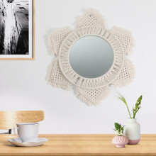 Elegant Macramé Wall Mirror, Boho Fringe Macrame Strong Durable Home Decor, Mini Round Wall Mirror for Apartment Living Room Bedroom Entryway,