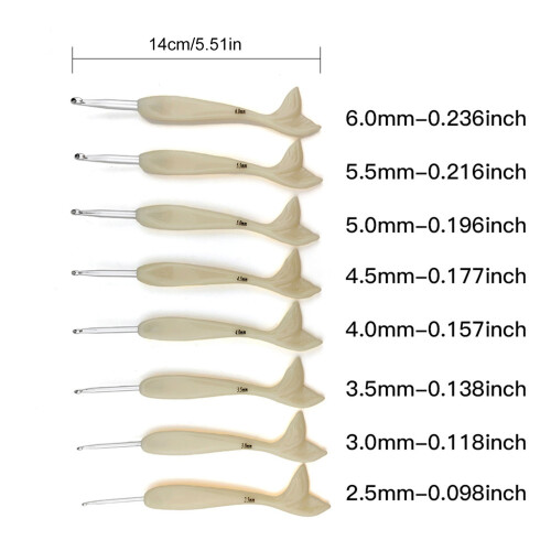 Fish Tail Handle Crochet Hook Needle 2.5mm-6.0mm Aluminum 2