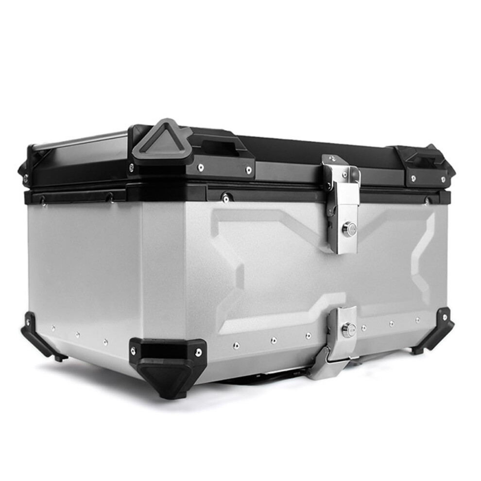 Aluminum Motorbike Tail Box 55L, Luggage Box For Motorcycle With Security Lock, Helmet Storage, 45X39.5x33 Cm Silver 9119770001047