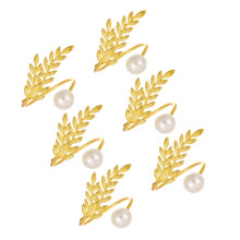 Set van 6 Parels Metalen Tarwe Oor Servetten Ringen Ronde-Goud