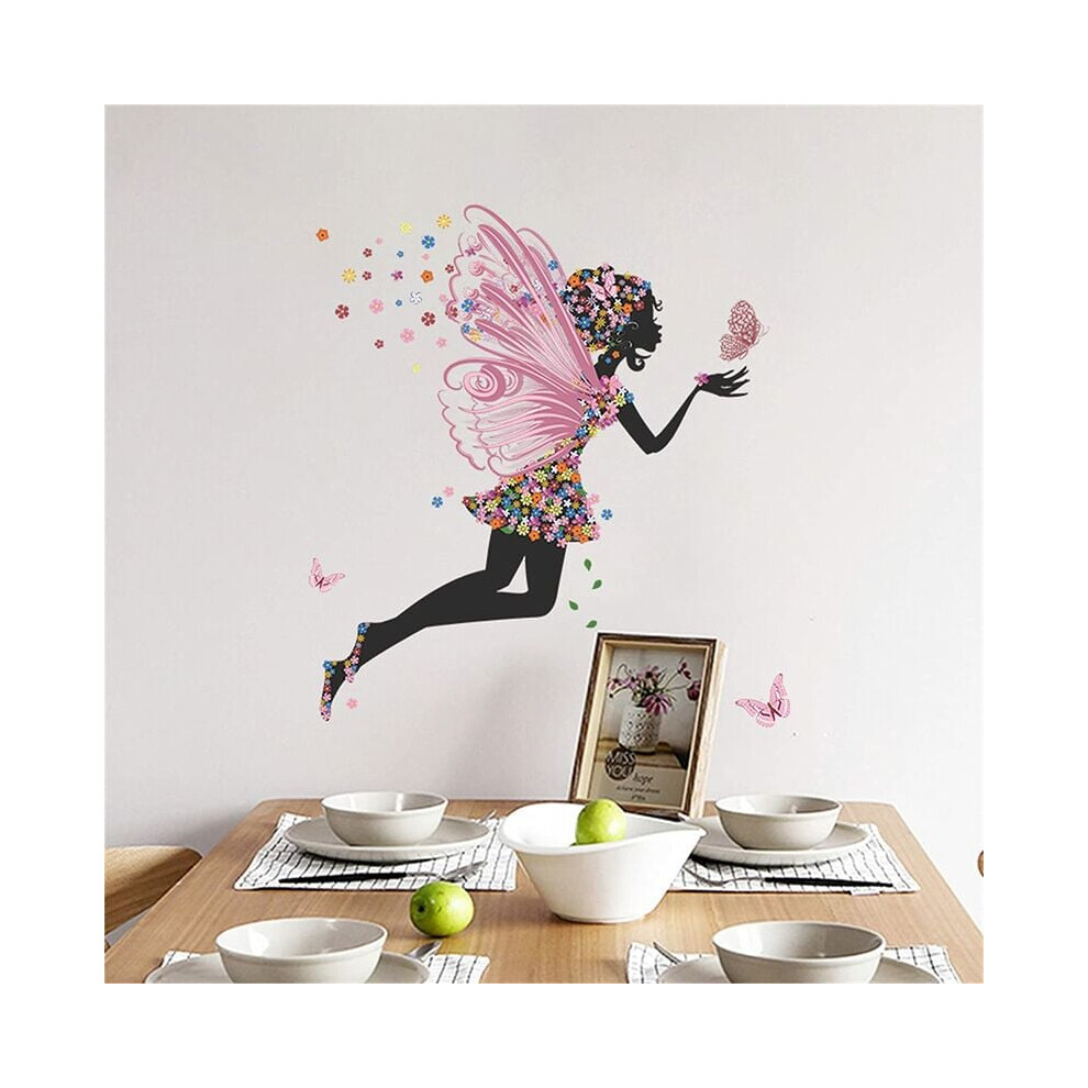 Butterfly Fantasy Removable Vinyl Art For Teen Girl Bedroom, Eco-Friendly Vinyl Wall Decals Peel & Stick, Baby Nursery Decoration With Adorable Girl