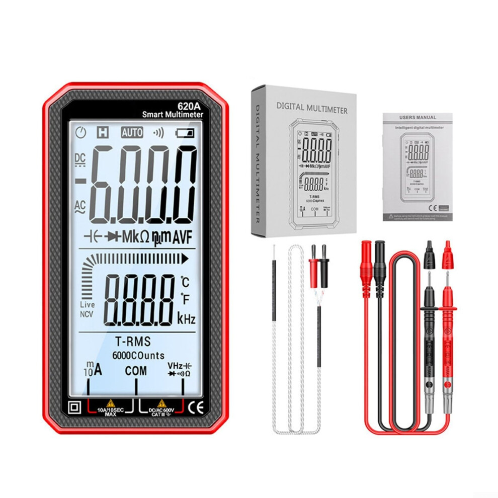 Advanced Digital Multimeter 620A Non Contact Voltage Detection Led Flashlight Temperature Measurement Red 9365049304306