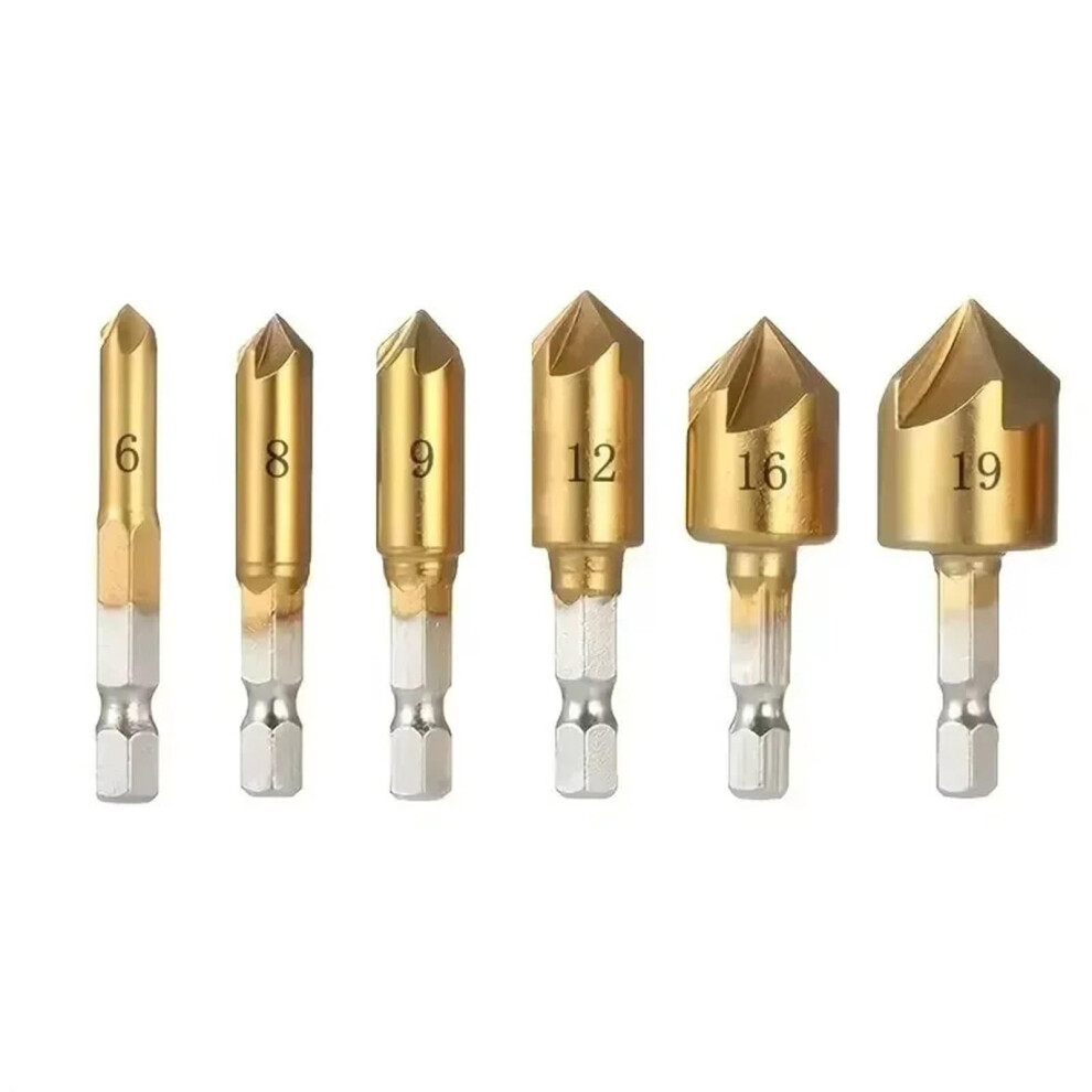 Hss Titanium Countersink Drill Bit Set Hex Shank, Wood And Metal Chamfer Deburring Bits, Taper Hole Cutter 9119770002471