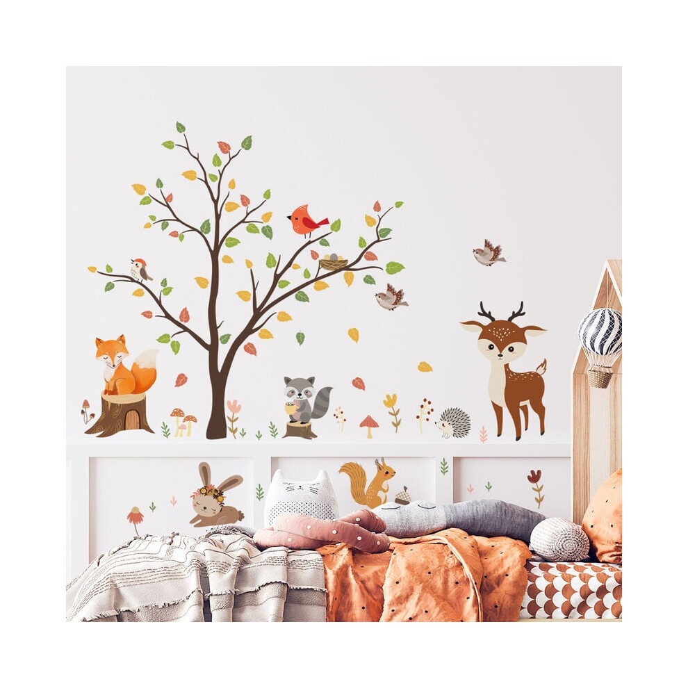 Cute Childrens Room Decoration, Watercolor Jungle Animal Wall Decals For Baby Nursery Playroom Bedroom Classroom Kindergarten, Removable Diy Wall