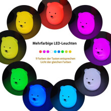 Bear Night Light, Safe & Durable Silicone Lamp for Kids, Remote Control, 9 Color Change, Eye Caring, Adjustable Brightness, Perfect for Nursery, Baby