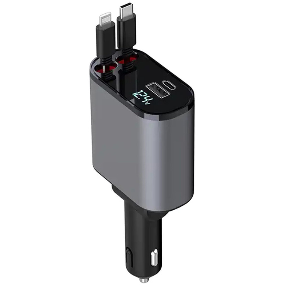 Car Phone Charger With Retractable Cord, Fast Charging Usb C 4In1 For Iphone And Android Pt16 9119770001276
