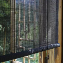 Breathable AntiUV Bamboo Roll Up Window Blinds, Black Bamboo Roller Shades, Outdoor/Patio 75x150 cm, Privacy Curtain