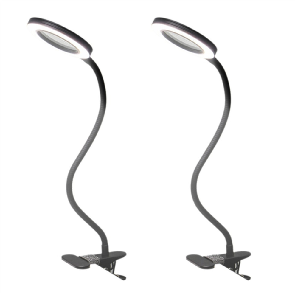 2pcs LED Magnifying Glass Desk Lamp 8X Magnification 3 Color Modes Adjustable Swivel Arm Lighted Clamp