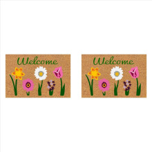 2X Welcome Floral Coir Doormat for Indoor Outdoor the Outdoor Mat for Entryway Outside Yard Home Decoration