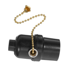 Pull Chain Lamp Socket with Black Ring Vintage Metal Light Bulb Holder for Table and Floor Lamps