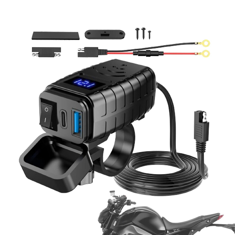 Motorcycle Usb Phone Charger With Voltmeter Switch Dual Port Pd3.0 Qc3.0 Fast Charging Waterproof 9119770002815