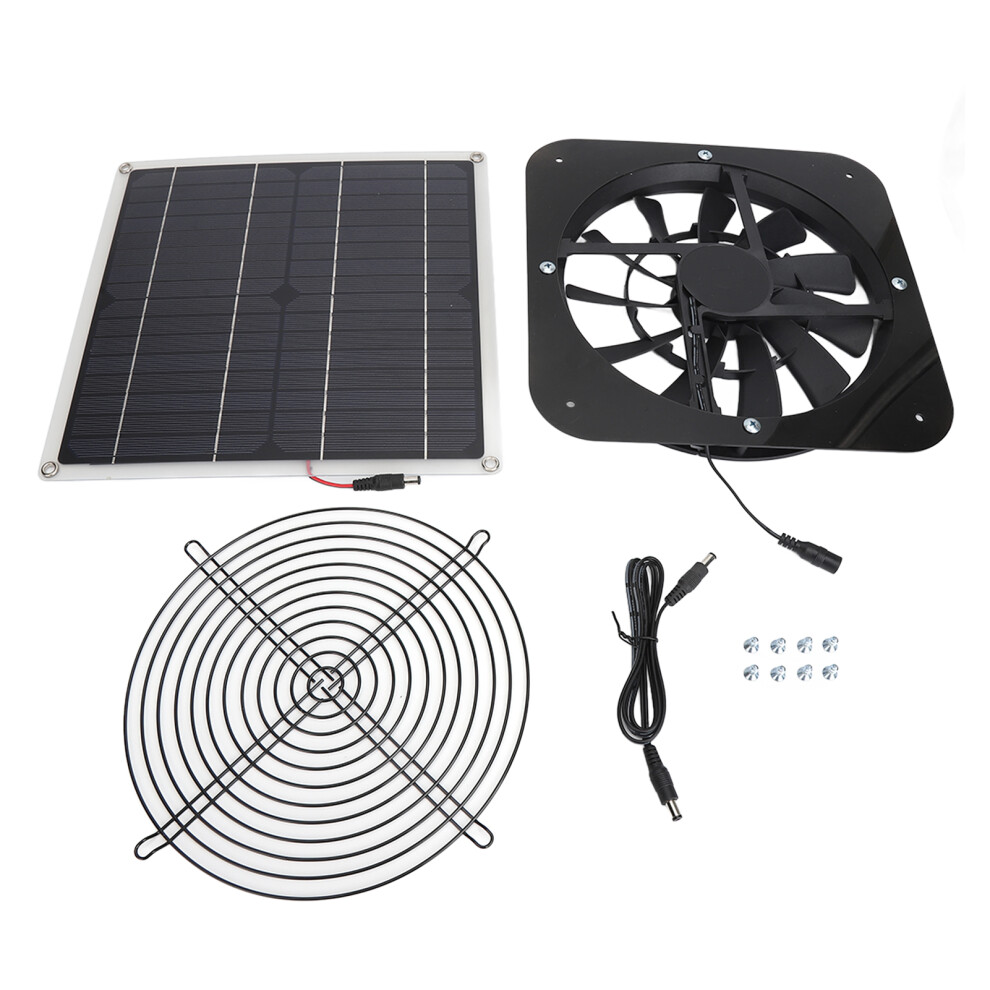 Weatherproof Solar Fan Kit, Low Noise Solar Powered Exhaust Fan With 100W Panel, Automatic Speed Adjustment For Greenhouse Shed Chicken Coop, Energy E 9198585142312