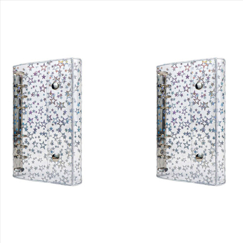 2X A6 Budget Binder Cover Clear PVC 6 Ring Binder Glitter Star Refillable Notebook Shell Protector with 2 Snaps