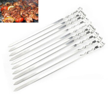 Grilling Accessories, Stainless Steel Skewers with Twists Design Handle for Secure Grip, Reusable and Durable, Flat Tip Skewers Ideal for Even