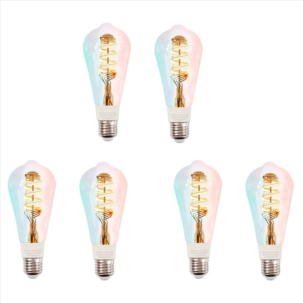 6Pcs Tuya Smart Wifi Bulbs St64 Led 16 Million Rgb Color Changing 2700K-6500K Dimmable For Home Light 4854166052177