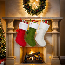 Knit Christmas Stocking, Classic Cable Knit Patterns Christmas Hanging Stocking with Hand-Knitted Design, Festive Home Decor for Fireplace Mantel