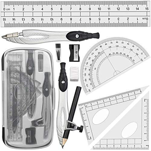 Precision Math Geometry Kit Sets, Ergonomically Designed Compass Head, Metal Study Compasses, Essential Tools for Accurate Measurements and School 1