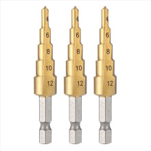 3pcs 4-12mm HSS Straight Groove Step Drill Bit Wood Metal Hole Cutter Core Drill Bit Pagoda Drill Bit