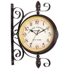 Retro Stand Clock TwoSided Metal Wall Clock, Antique Hanging Clock for Garden Patio, Indoor Outdoor Decor