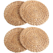 Handmade Woven Placemats For Large Dinner Plates, Natural Water Hyacinth Round Braided Rattan Tablemats Eco-Friendly Long-Lasting Protection For