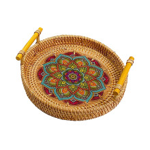Dessous de plat en rotin naturel avec poignée robuste, plateau tressé style bohème, panier à pain en rotin pour table basse, salle à manger,
