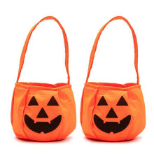 Pumpkin Trick Or Treat Bags, Dia 7.9Inch Big, Adorable And Spacious, Non-Woven Fabric, Great For Role-Playing Parties School Events Halloween Events