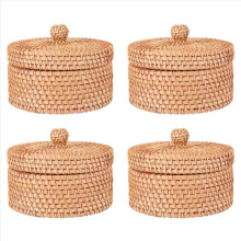 4X Handwoven Rattan Storage Box with Lid Wicker Tea Food Container Picnic Bread Fruit Cake Basket Kitchen Organizer B
