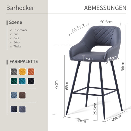AINPECCA Set of 2 PU Leather Bar Stools Bar Chairs Grey 1