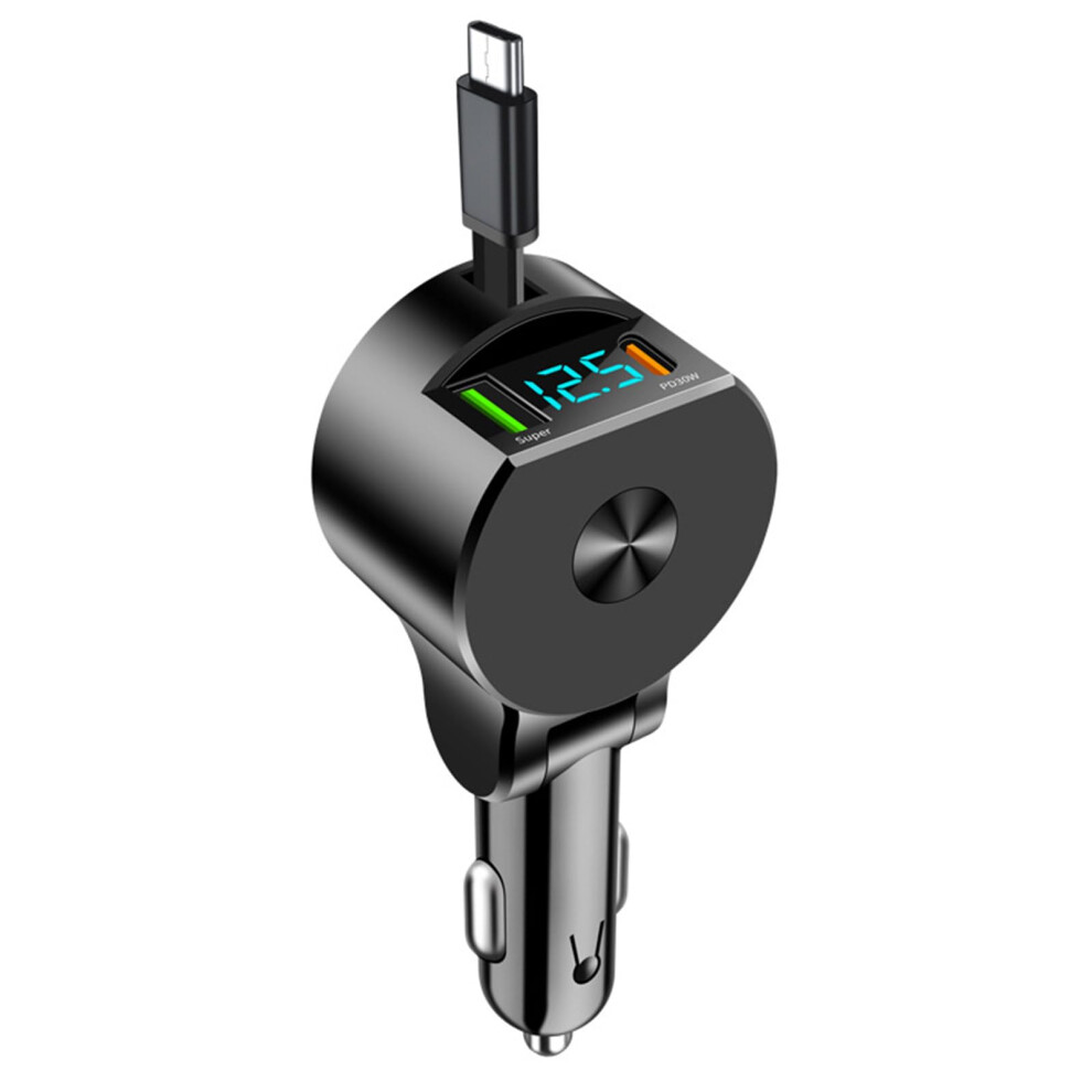 Retractable Car Charger Pd30w Fast Charging With Digital Display, 3Port Adapter For 12V24v Vehicles 9365049309011