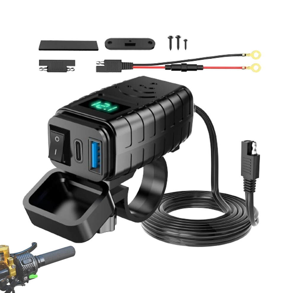 Motorcycle Phone Charger With Voltmeter, Off Switch, Usb Pd 3.0 Qc 3.0 Â 1 Usb Port For Motorcycles, Utv, Rv, Green 9365049309424