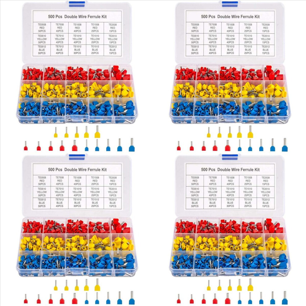 Double Wire Ferrules Kit, 2000Pcs Wire Ferrule Terminals, Insulated Ferrule Crimp Pin Terminals, Cord Pin End Terminal 4854166082587