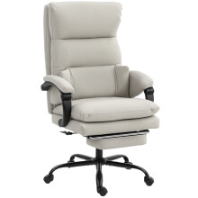 Adjustable Office Chair, lumbar support, armrests & footrest, faux leather, light grey