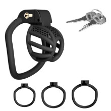 Sex Toys Chastity Device Locking Penis Cage Inverted Cage With Cock Rings Black Size S BDSM Bondage