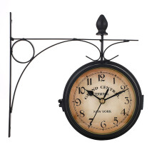Outdoor Waterproof Garden Clock Wall Mounted DoubleSided 9 Inch Outside Bracket European Retro Style Wrought Iron