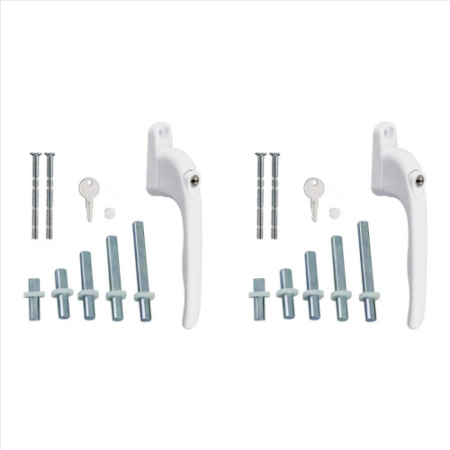 2X Window Handle, for , White, Universal Window Handle, Flat Handle, Key Lock, for Double Glazing