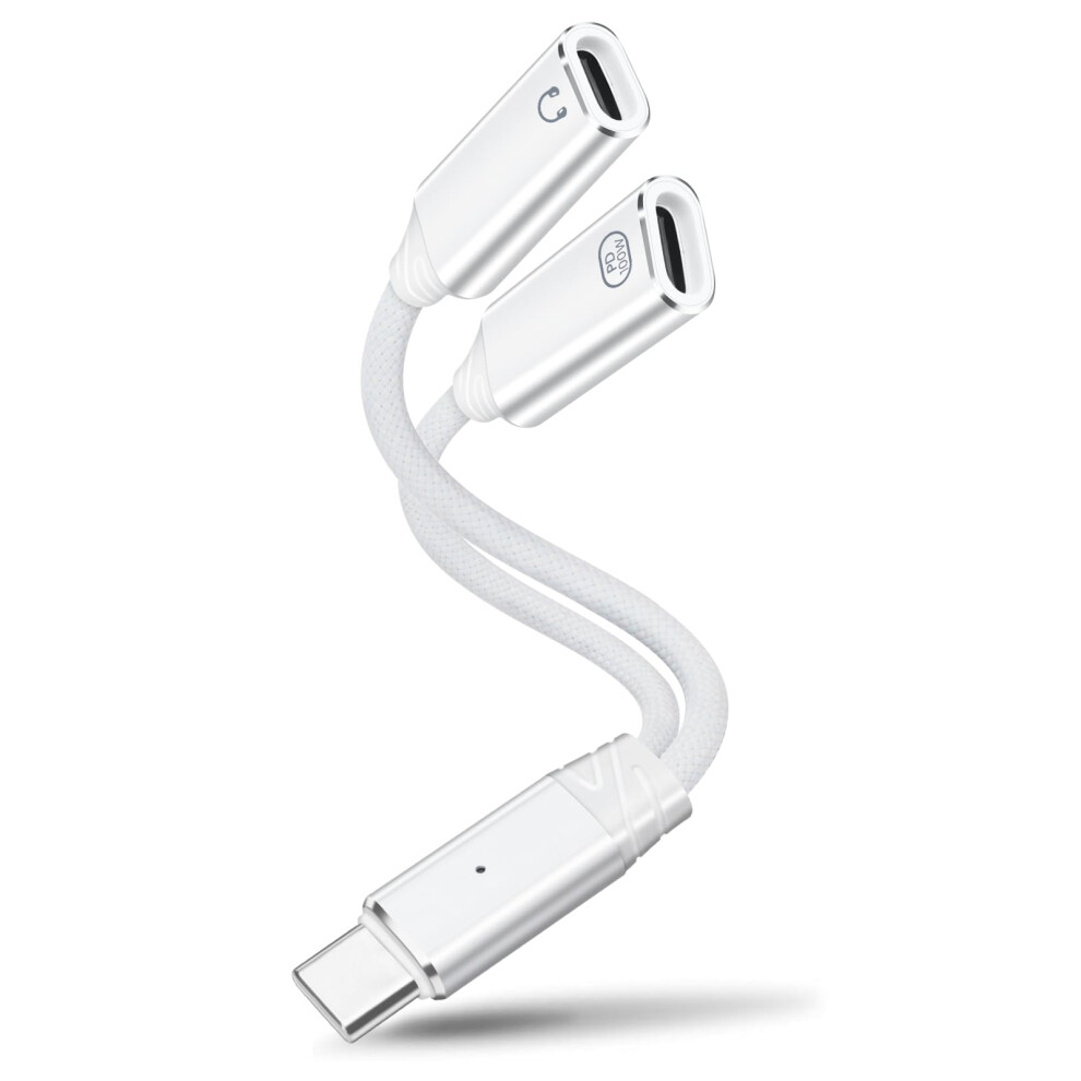 Usb C Splitter Dual Usbc Headphone And Charging Adapter, Typec Pd 100W Quick Charge Audio Adapter For Iphone 16/15, Galaxy, White 9365049311069